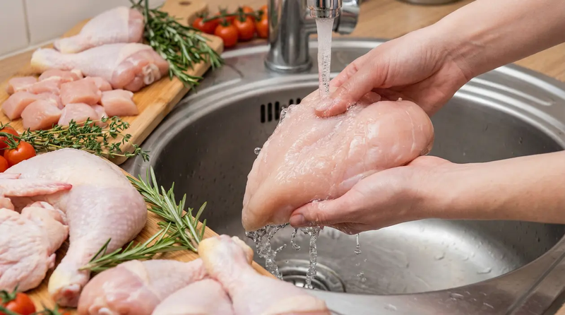lavare il pollo crudo sotto l'acqua è sicuro per HACCP?